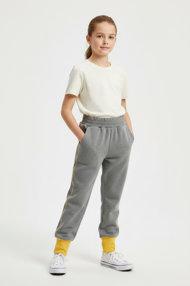 Pantalon Gris Molletonné Sport Décontracté Enfant Coton
