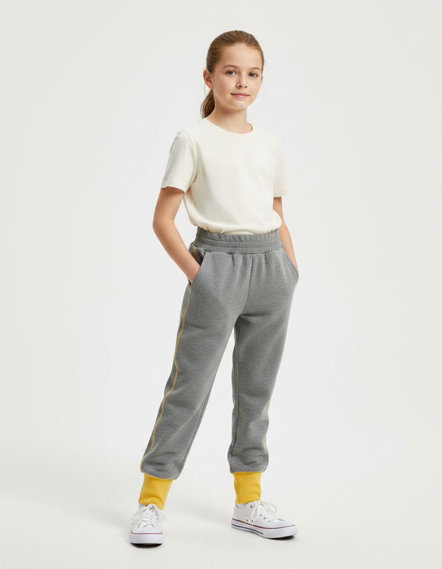Pantalon Gris Molletonné Sport Décontracté Enfant Coton