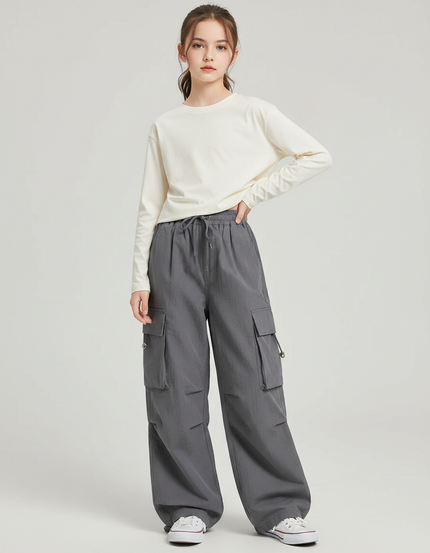 Pantalon Gris Cargo Ample Enfant Décontracté Fille - Polyester