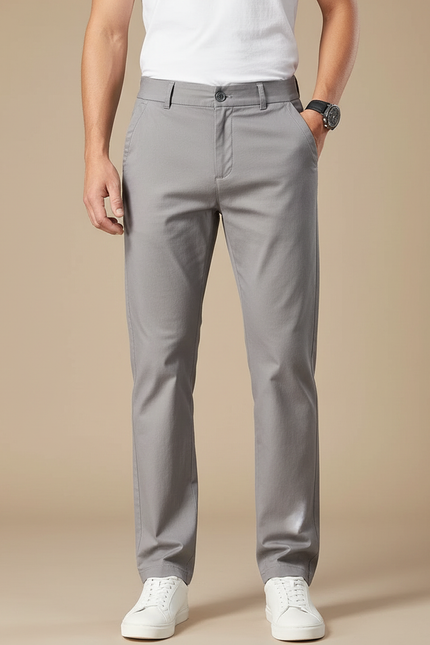 Pantalon Gris Chino Homme Décontracté Stretch Droit - Coton