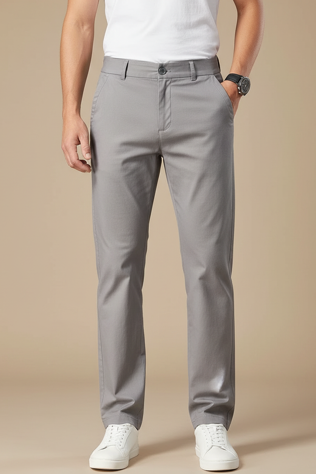Pantalon Gris Chino Homme Décontracté Stretch Droit - Coton