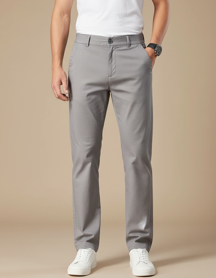 Pantalon Gris Chino Homme Décontracté Stretch Droit - Coton
