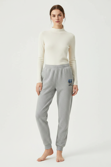 Pantalon Gris Molletonné Imprimé Sport Décontracté Femme