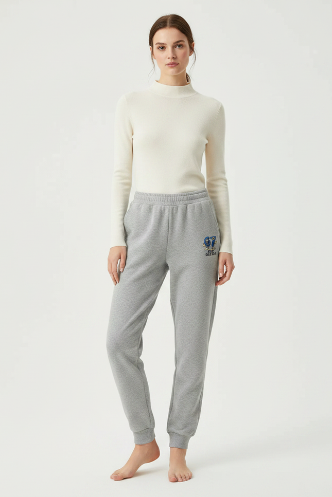Pantalon Gris Molletonné Imprimé Sport Décontracté Femme
