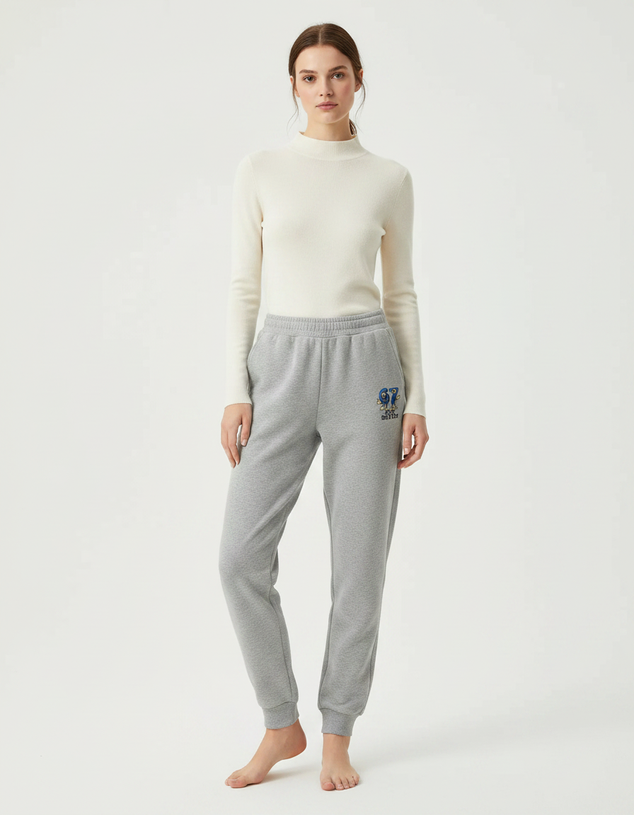 Pantalon Gris Molletonné Imprimé Sport Décontracté Femme
