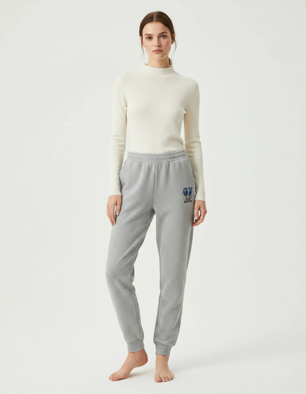 Pantalon Gris Molletonné Imprimé Sport Décontracté Femme