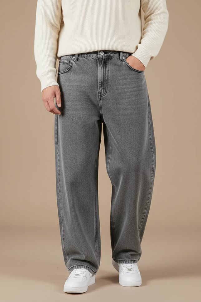 Pantalon Gris Ample Décontracté Jean Homme