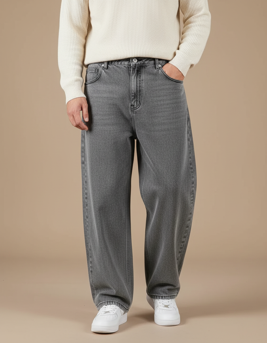 Pantalon Gris Ample Décontracté Jean Homme