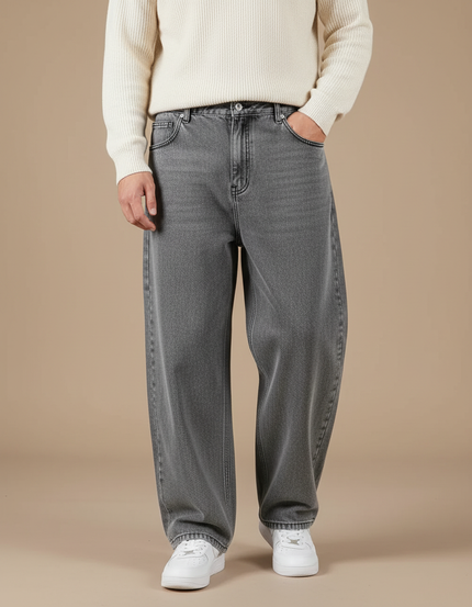 Pantalon Gris Ample Décontracté Jean Homme