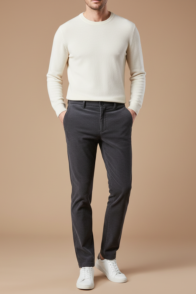 Pantalon Gris Côtelé Homme Slim Fit Hiver Chaud - Cordé