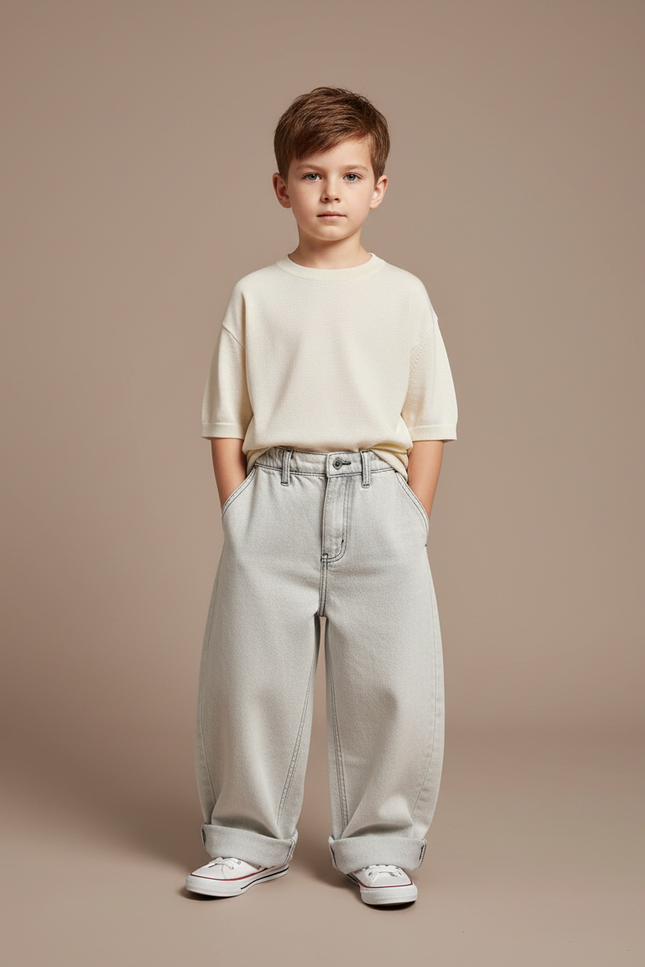 Pantalon Gris Large Ample Décontracté Enfant Garçon - Jean