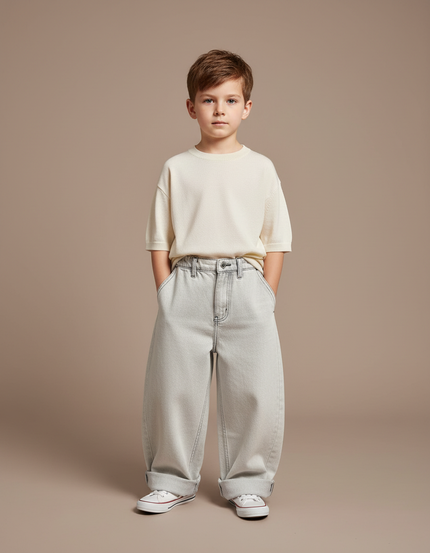 Pantalon Gris Large Ample Décontracté Enfant Garçon - Jean