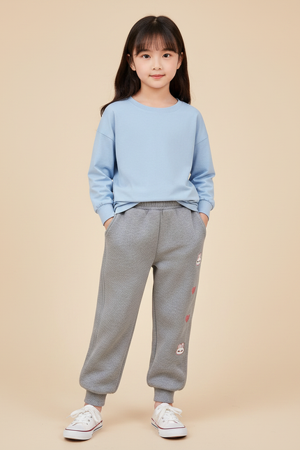 Pantalon Gris Molletonné Enfant Lapin Cœurs Sportif