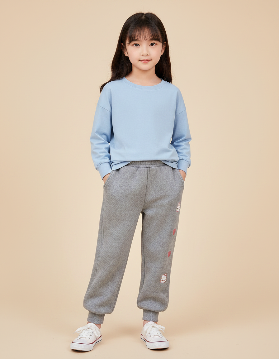 Pantalon Gris Molletonné Enfant Lapin Cœurs Sportif