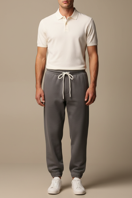 Pantalon Gris Ample Droit Cordon Molletonné Homme