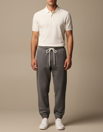 Pantalon Gris Ample Droit Cordon Molletonné Homme
