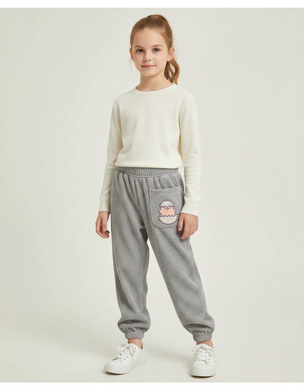 Pantalon Gris Côtelé Confortable Brodé Enfant - Cordé