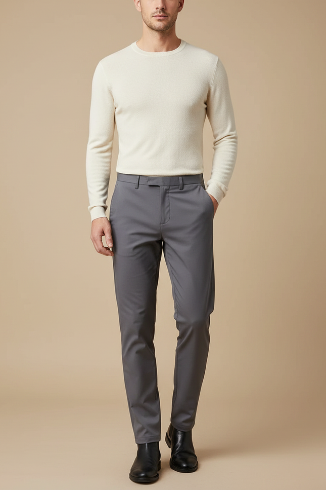 Pantalon Gris Homme Slim Fit Décontracté Élégant Droit - Polyester