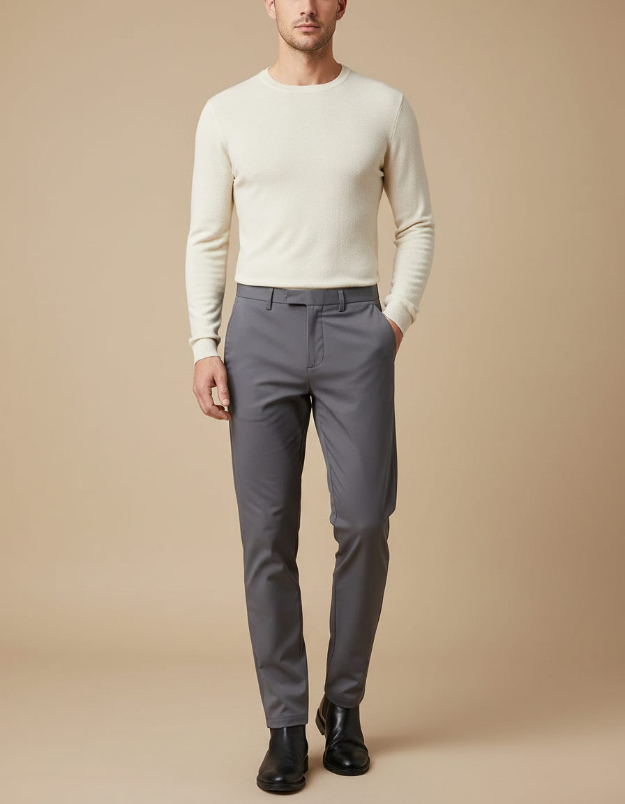 Pantalon Gris Homme Slim Fit Décontracté Élégant Droit - Polyester