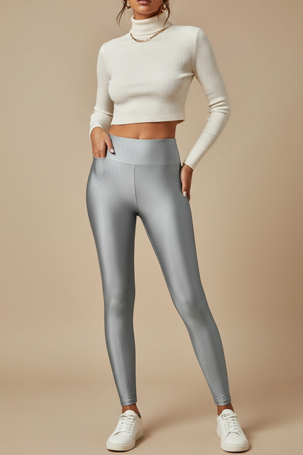 Pantalon Gris Brillant - Argenté Polyester