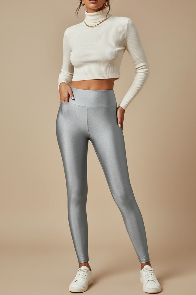 Pantalon Gris Brillant - Argenté Polyester