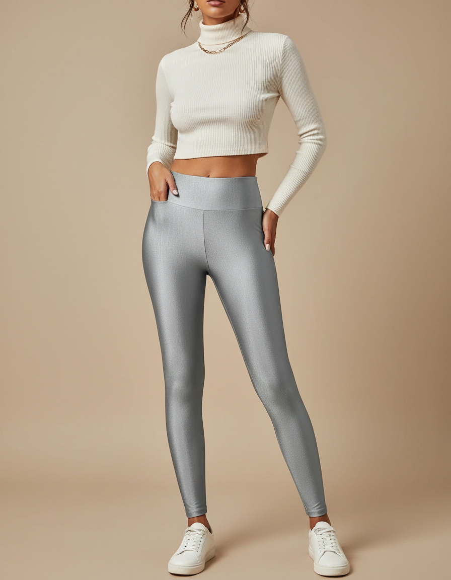 Pantalon Gris Brillant - Argenté Polyester