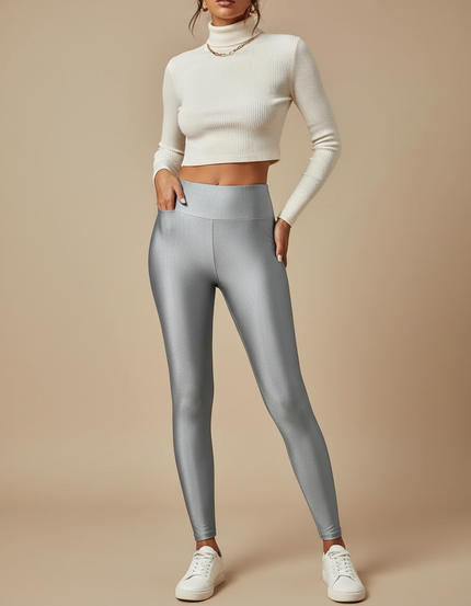Pantalon Gris Brillant - Argenté Polyester