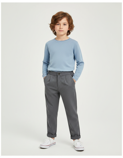 Pantalon Gris Décontracté Plissé Garçon Chevrons - Tweed