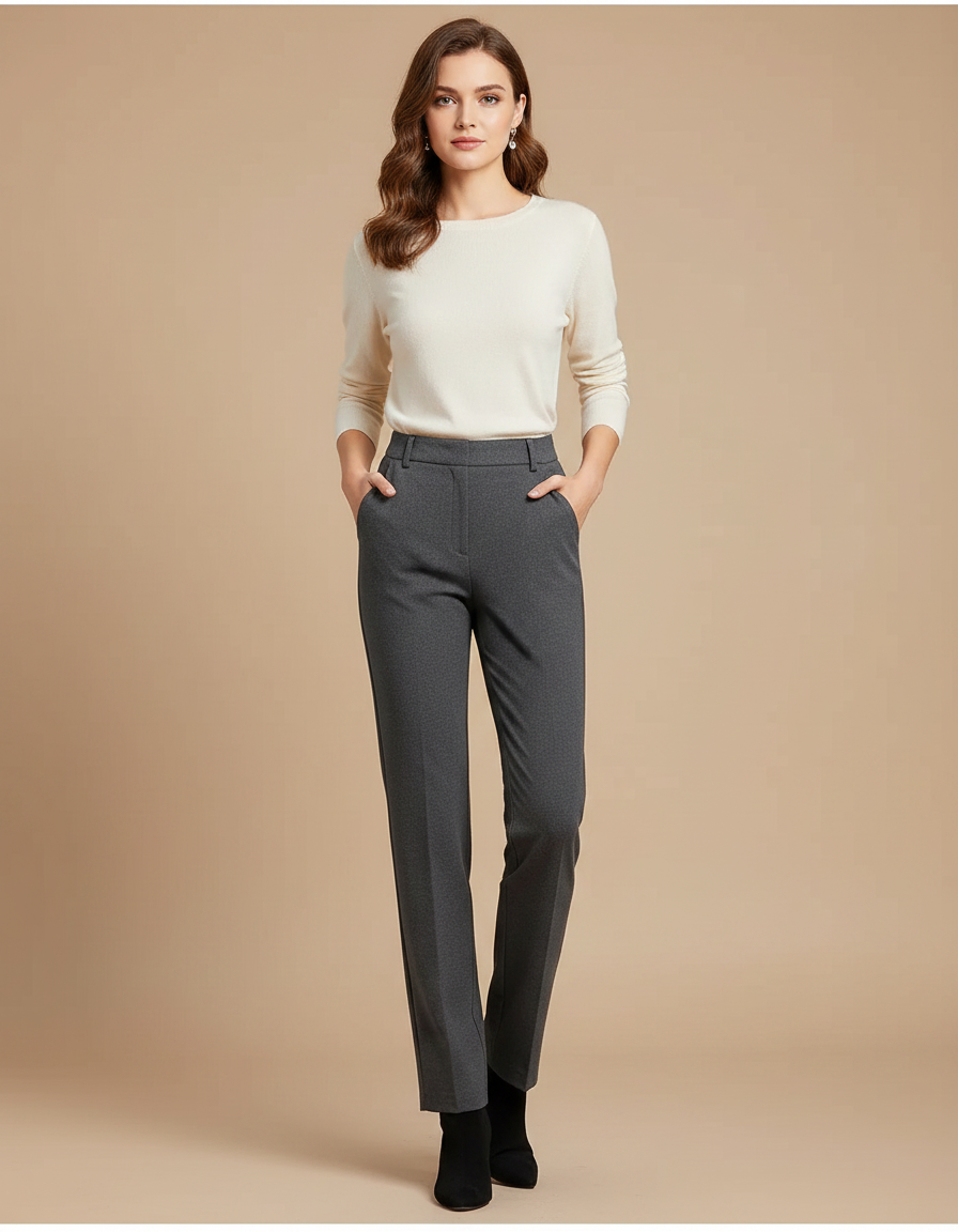 Pantalon Pince Gris Femme - Laine