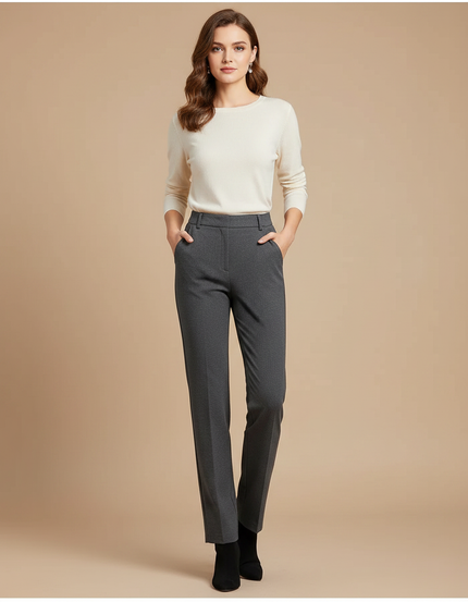 Pantalon Pince Gris Femme - Laine