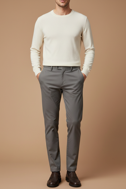 Pantalon Gris Homme Slim Fit Décontracté Élégant - Gabardine