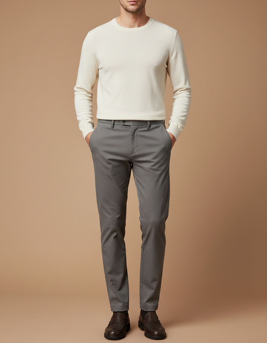 Pantalon Gris Homme Slim Fit Décontracté Élégant - Gabardine