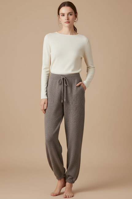 Pantalon Gris Laine Tricoté Confortable Décontracté