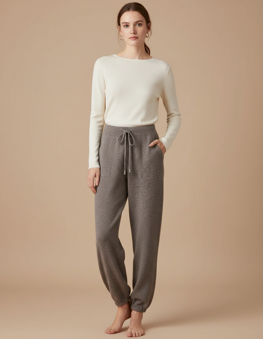 Pantalon Gris Laine Tricoté Confortable Décontracté