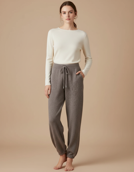 Pantalon Gris Laine Tricoté Confortable Décontracté