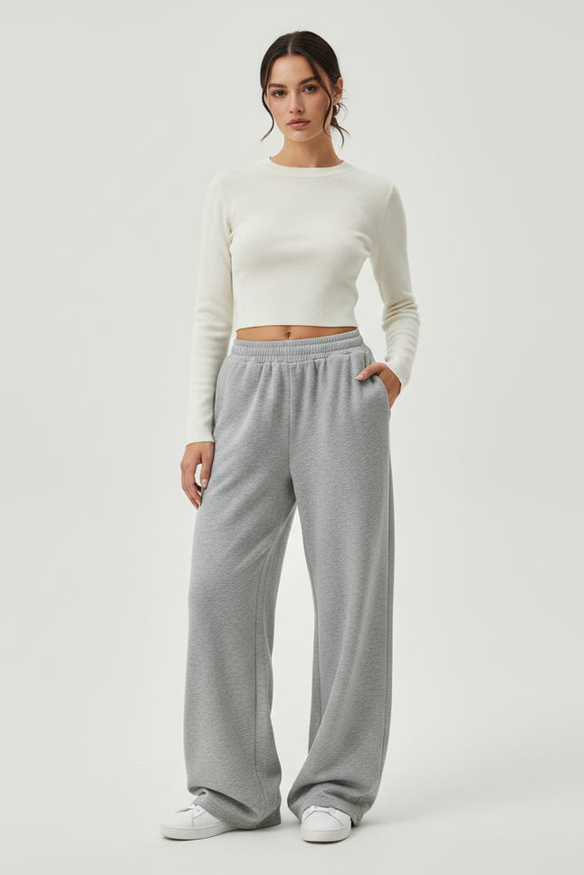 Pantalon Gris Ample Décontracté Confortable Cordon Elastiqué - Molleton