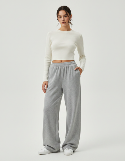 Pantalon Gris Ample Décontracté Confortable Cordon Elastiqué - Molleton