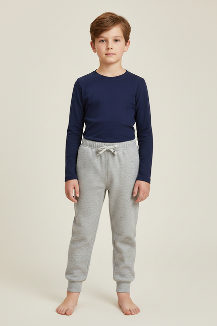 Pantalon Gris Molletonné Cordon Décontracté Enfant Sport