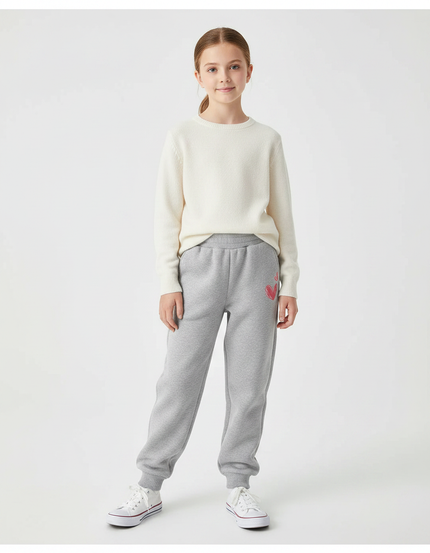 Pantalon Gris Molletonné Cœur Décontracté Enfant
