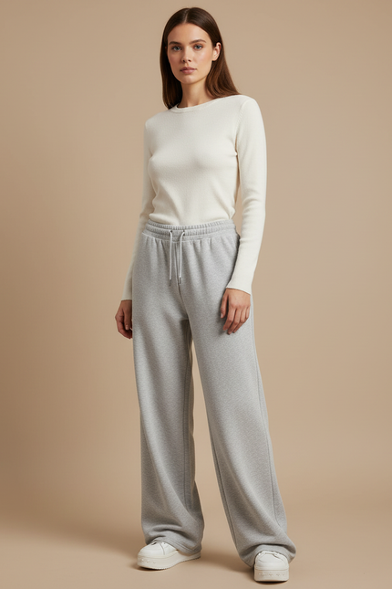 Pantalon Gris Large Molletonné Confortable Décontracté