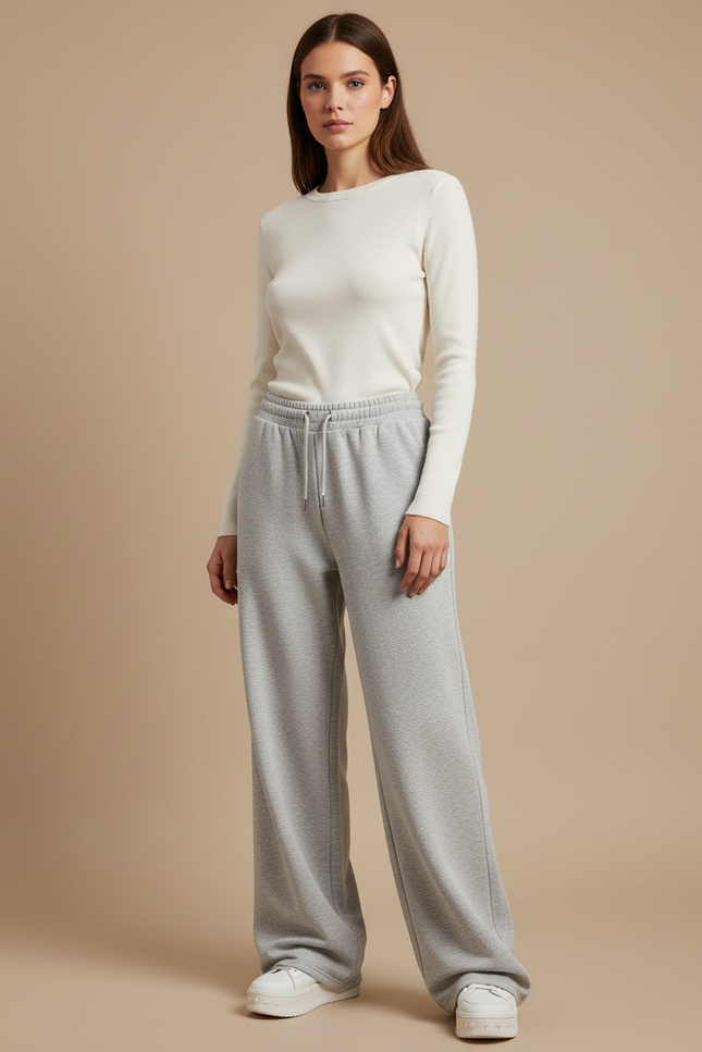 Pantalon Gris Large Molletonné Confortable Décontracté