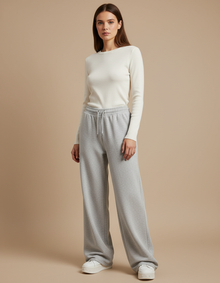 Pantalon Gris Large Molletonné Confortable Décontracté