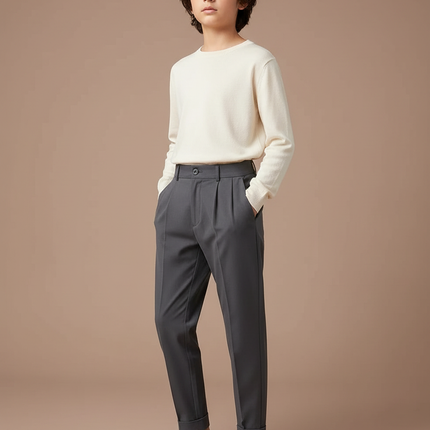 Pantalon Gris Plissé Élégant Décontracté Garçon - Gabardine