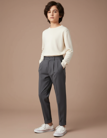 Pantalon Gris Plissé Élégant Décontracté Garçon - Gabardine