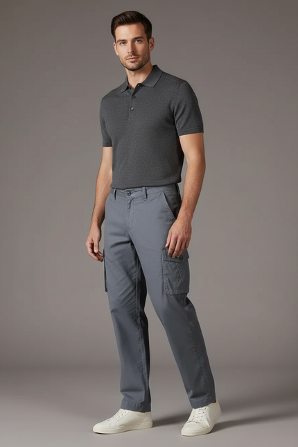 Pantalon Gris Cargo Coton Droit Homme Décontracté - Gabardine