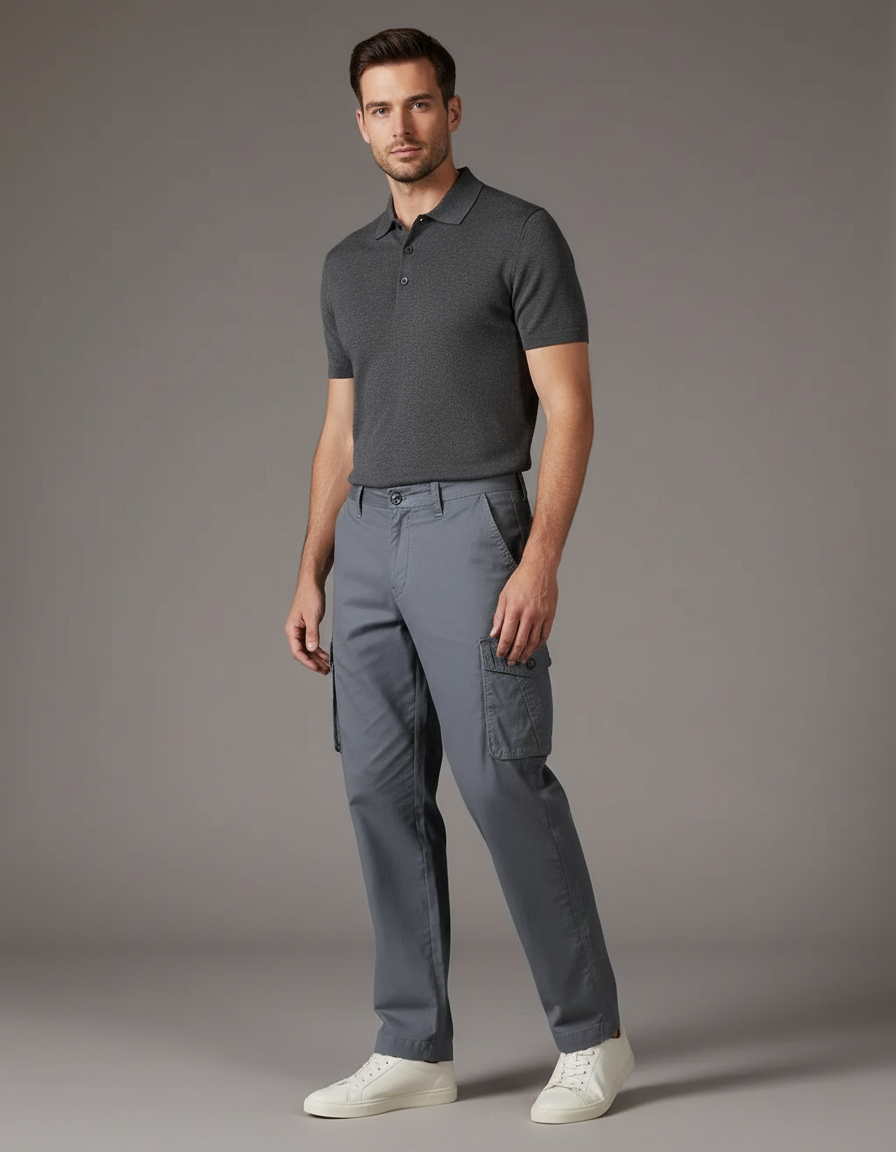 Pantalon Gris Cargo Coton Droit Homme Décontracté - Gabardine
