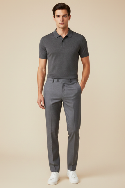 Pantalon Gris Habillé Slim Élégant Formel Homme - Gabardine