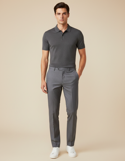 Pantalon Gris Habillé Slim Élégant Formel Homme - Gabardine