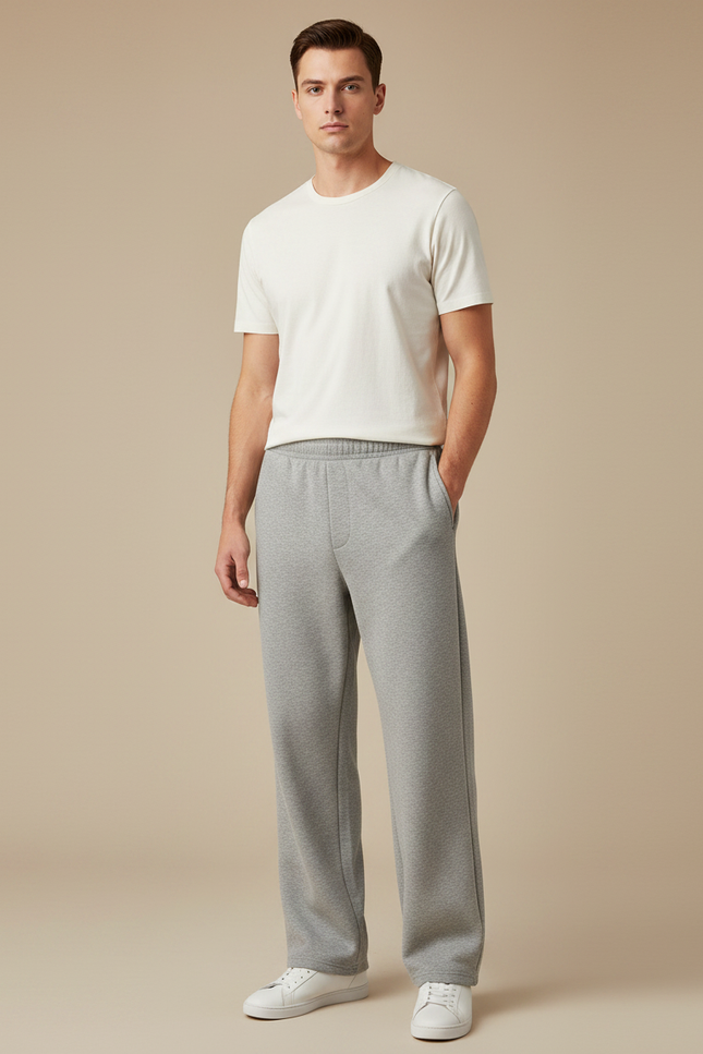 Pantalon Gris Ample Coton Décontracté Droit Homme - Molleton