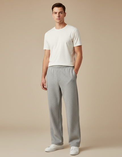 Pantalon Gris Ample Coton Décontracté Droit Homme - Molleton
